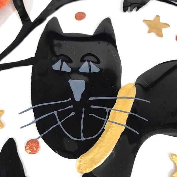Large Halloween Black Cat Glass Platter Plate Artist Fused Painted Glass 14" EUC - Picture 4 of 10
